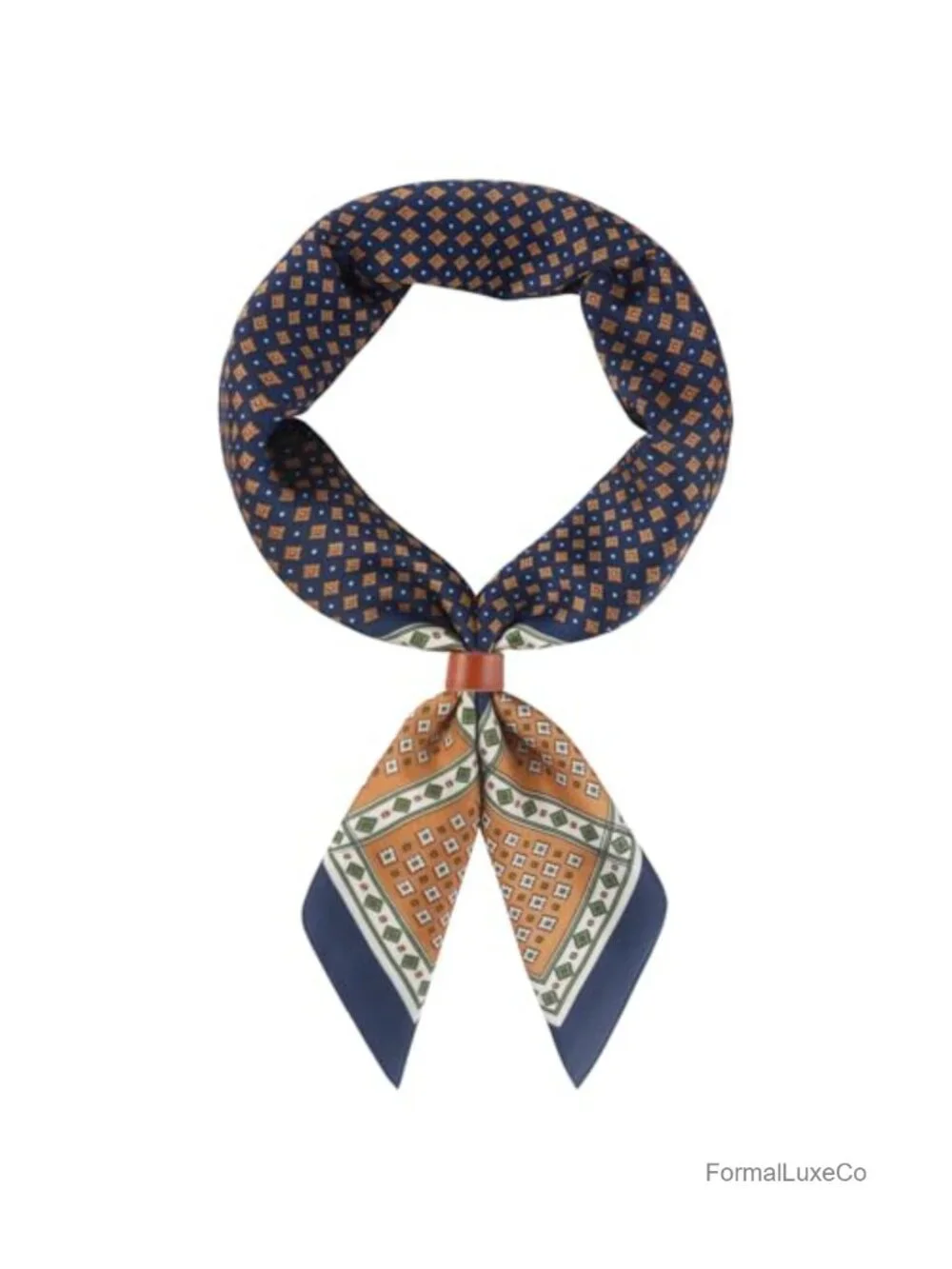 Men's Paisley Silk Feeling Bandana Square Scarf with Leather Ring
